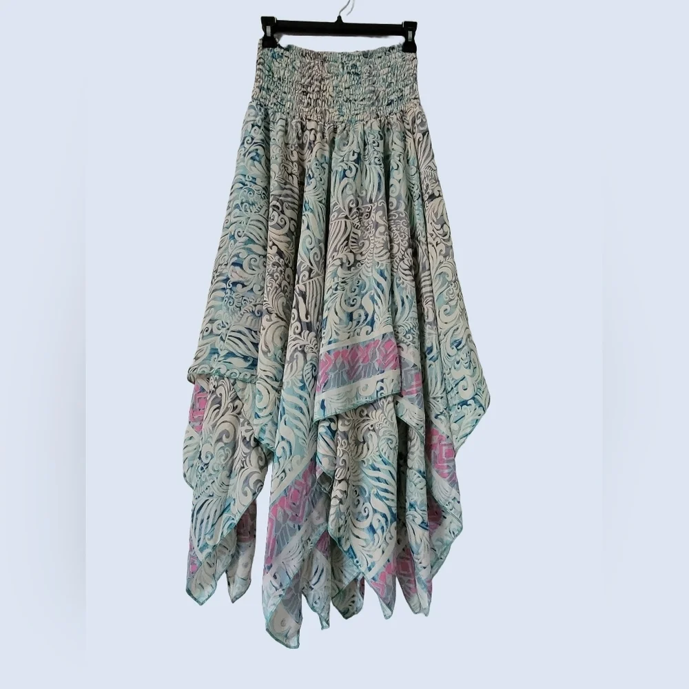 Asymmetrical Silk Boho Dress with Handkerchief Hem - Picture 7 of 16